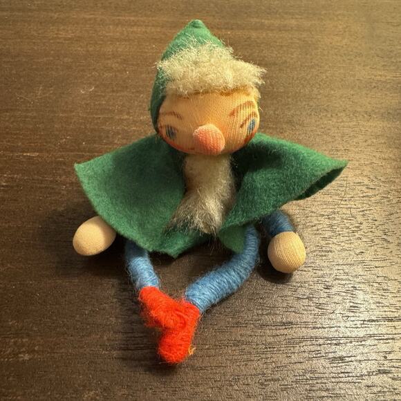 VTG Elf Pixie Posable Legs and Arms Figurine Ornament 5" Beard Cape Shelf Sitter - Picture 2 of 15